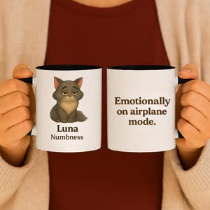 Luna the Numbness Cat Mug, Gift for Coffee Lovers, Perfect for Office Use, Thoughtful Present for Birthdays, Fun Kitchen Decor
