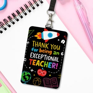 Außergewöhnlicher Lehrer Ausweishalter, Danke Lehrer Geschenk, Rocket Design Ausweis, Schulanfang Wertschätzung Lanyard für Erzieher