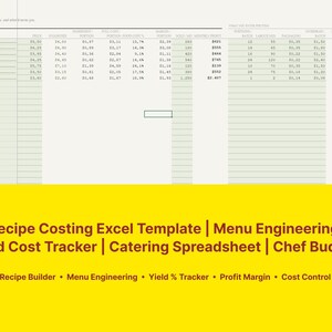 Recipe Costing Excel Template | Menu Engineering Food Cost Tracker (Excel Spreadsheet)