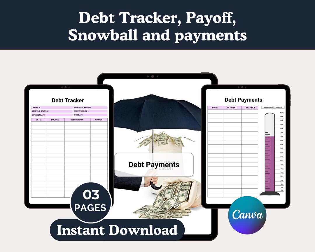 Debt Tracker, Bill Payment Tracker, Debt Payoff Tracker, Payment Record ...