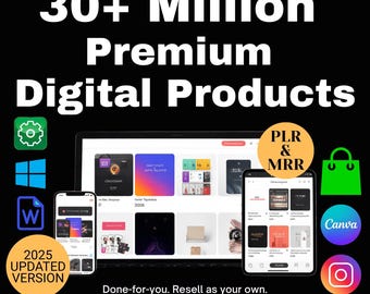30M+ Digital Products | Resell License, PLR Canva Templates, Business Tools, Mega Bundle