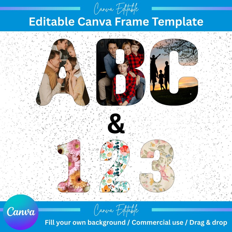 Editable ABC and 123 Alphabet Frames, Canva Drag & Drop Letters and ...