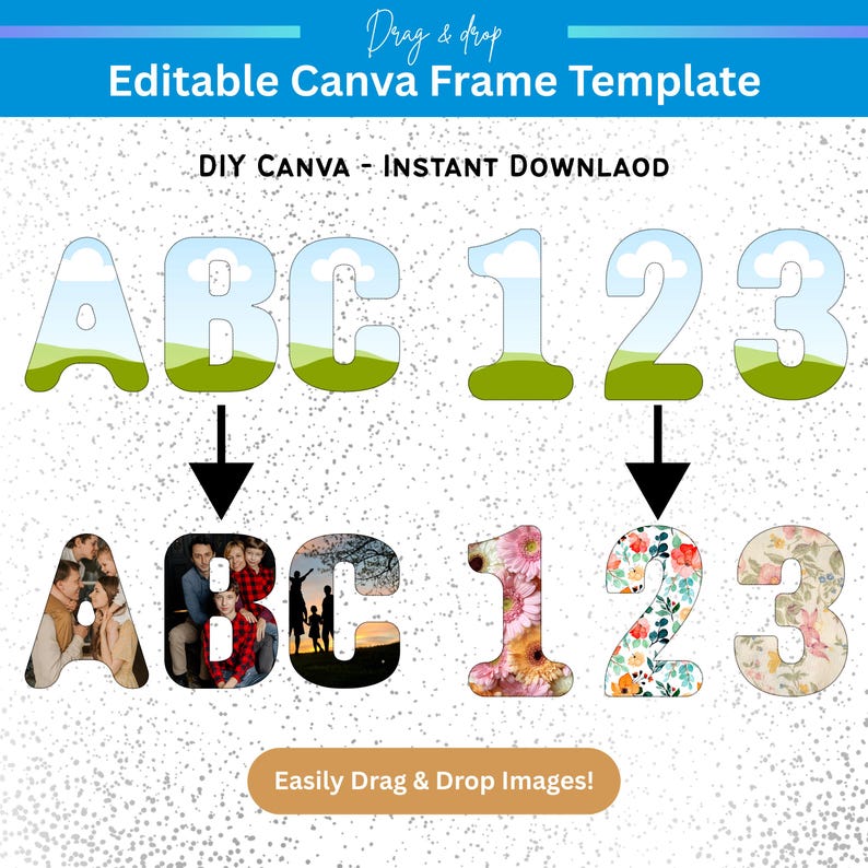 Editable ABC and 123 Alphabet Frames, Canva Drag & Drop Letters and ...