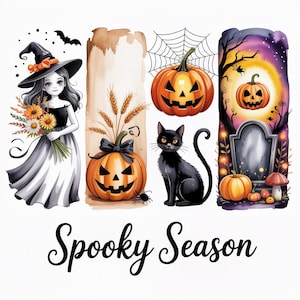 Spooky Season Halloween T-Shirt: Witch, Black Cat & Pumpkins - Cottagecore Autumn Tee