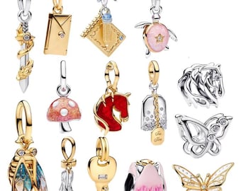 Bracelet 14K Gold Plated/Silver Charms - Heart, Butterfly Tulip Charms - Bracelet Dangle Charms - Compatible Charms