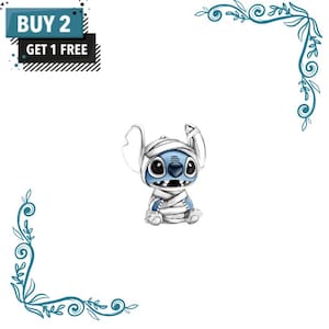 May include: A silver charm shaped like a blue alien character wrapped in white bandages, featuring large black eyes and a wide grin. The image includes text that reads BUY 2 GET 1 FREE in a dark blue and black box in the upper left corner.