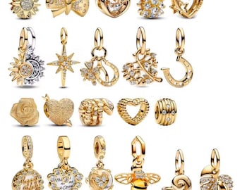 Pulsera 2026 con dijes chapados en oro de 14 quilates: dijes de corazón, mariposa y flor, dijes colgantes para pulsera, dijes compatibles.