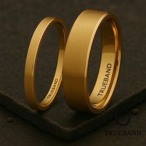 TRUEBAND ring goud geborsteld wolfraam • Gepersonaliseerde wolfraam band • Cadeauring trouwdag cadeau • Banden 4/6/8 mm