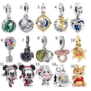 Bracelet 14K Gold Plated/Silver Disney Charms - Winnie Pooh, Mickey Mouse Charms - Bracelet Dangle Charms - Compatible Charms image 2