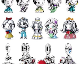 Pulsera chapada en oro de 14 quilates/plata con dijes Disney - Dijes de princesas y Cenicienta - Dijes colgantes para pulsera - Dijes compatibles