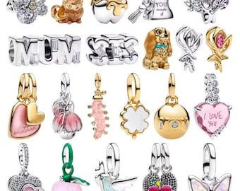 Bracelet 14K Gold Plated/Silver Charms - Heart, Butterfly Tulip Charms - Bracelet Dangle Charms - Compatible Charms