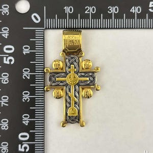 Collier croix orthodoxe - Pendentif en argent sterling 925 avec placage en or 24 carats - Cadeau chrétien pour homme et femme