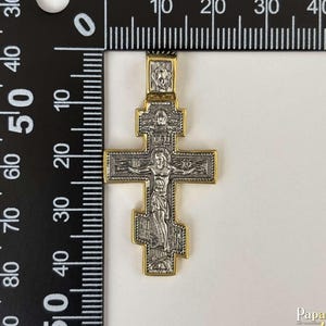 Orthodox Cross Pendant Gold Plated • Archangel Michael & Crucifix • Handmade Religious Gift for Him