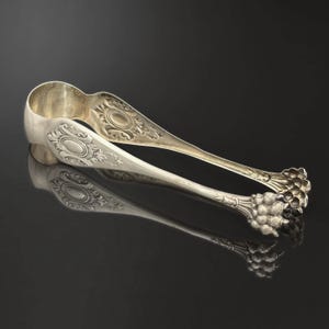 Antique Sugar Tongs 800 Silver, Minerva Hallmark, Claw Grip – Vintage French Silverware Flatware for Tea or Collectors