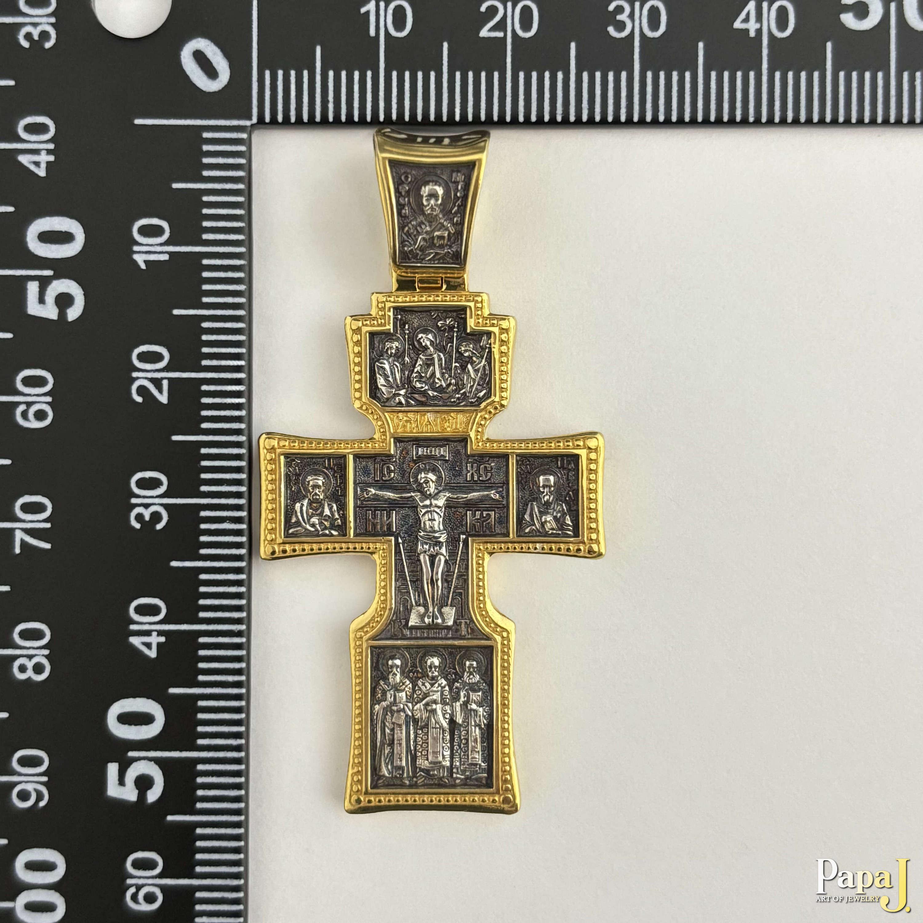 Orthodox Silver Cross Pendant – Crucifix With Saints – Theotokos