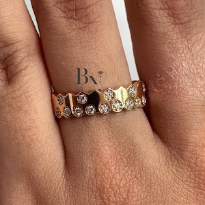 18K Solid Gold  Diamond Band – Rose Gold Stackable Wedding Ring – Lab‑Grown Diamond Wedding Band For Her, Diamond ring