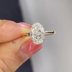3.00 CT Oval IGI Certified Lab Diamond Ring, Hidden Halo Engagement Ring, 14k Yellow Gold Solitaire, Wedding Ring, Gift For Women, Dainty