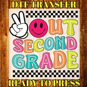Second Grade DTF Transfer: Smiling Face, Chess Pattern - Back To School Ready To Press