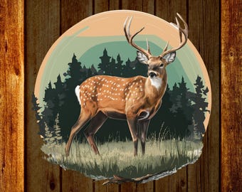 Whitetail Deer DTF Transfer, Hunter Gift Wilderness Heat Transfer, Retro Buck Ready To Press