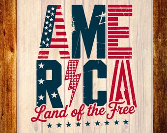 America Land OfThe Free DTF Transfer, Lightning Bolt Patriotic Shirt Design, Ready To Press