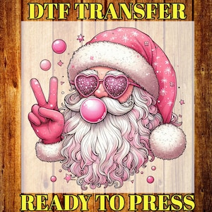 Impression DTF de Noël : chewing-gum rose père Noël prêt à presser, chemise X-Mas à transfert thermique