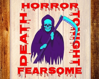 Horror Grim Reaper DTF Transfer, Skeleton Scythe Shirt Design, Halloween Themed Ready to Press