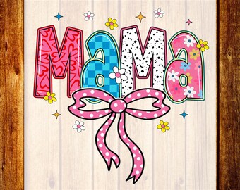 Pink Bow Mama DTF Transfer, Coquette Shirt Design, Floral Mommy Art Ready To Press