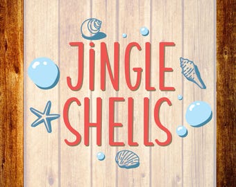 Jingle Shells DTF Transfer, Diseño de camiseta de Navidad en julio, Gráfico de conchas marinas de playa listo para imprimir