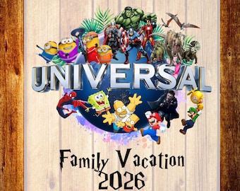Transferencia DTF de Universal Studios, Vacaciones Familiares 2026, Camiseta Navideña Lista para Planchar