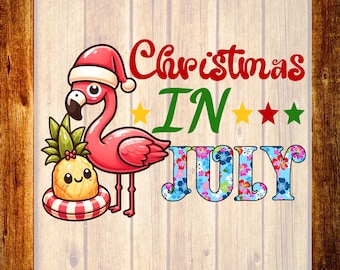 Transferencia digital Pink Flamingo Santa, diseño de camiseta de Navidad en julio, regalo para vacaciones en Hawái