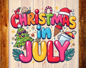 Diseño navideño en julio, diseño de camiseta navideña de verano, letras burbuja listas para imprimir.