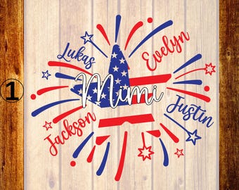 Transferencia personalizada para nietos, diseño de camiseta de fuegos artificiales personalizado, camisetas familiares a juego patrióticas listas para planchar.