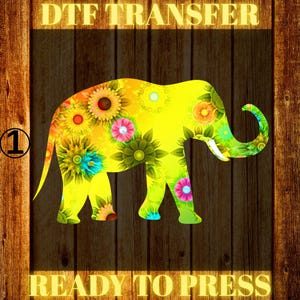 Floral Elephant DTF Print: Colorful Heat Transfer