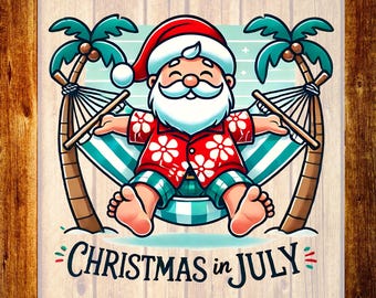 Diseño de camiseta "Summer Santa Hammock DTF", "Christmas in July" (Navidad en julio), "Beach Party Vacation Ready To Press" (Fiesta en la playa, vacaciones, listo para imprimir).