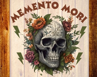 Memento Mori Floral Skull DTF Transfer, Gothic Skeleton Shirt Design, Retro Ready To Press