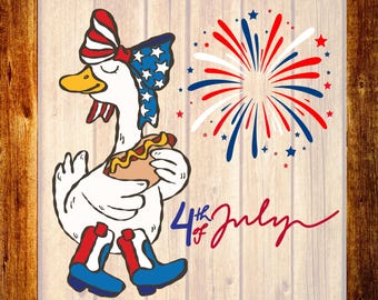 Patriotic Goose DTF Transfer, Fireworks Shirt Design, Hot Dog Cowboy Boots Ready To Press