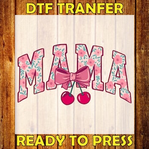 Red Cherry Mama DTF Print, Cherry Mama Bow DTF Transfer, Happy Mother&#39;s Day Ready To Press, Pink Bow Direct to Film, Coquette Heat Transfer,