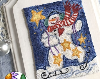 Georgie - Dancing winter snowman with stars and a scarf - Punch Needle PDF/Downloadable Pattern