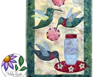 Un comedero muy atareado - Patrón de edredón con apliques para colgar en la pared - PDF - colibríes flores amantes de los pájaros