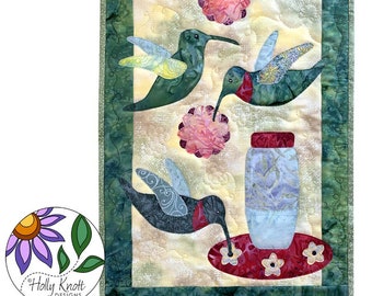 A Busy Feeder - Wall Hanging Applique Quilt Pattern - PDF - hummingbirds flowers bird lovers