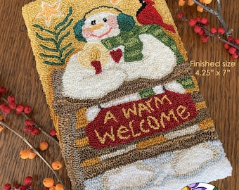 Una cálida bienvenida - patrón de bordado PDF con aguja perforadora de muñeco de nieve y cartel de bienvenida