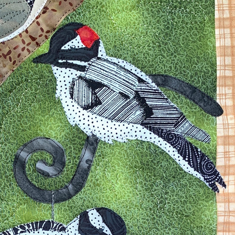 Suet Lovers Wall Hanging Applique Quilting Pattern with songbirds woodpeckers nuthatch bird feeder image 2