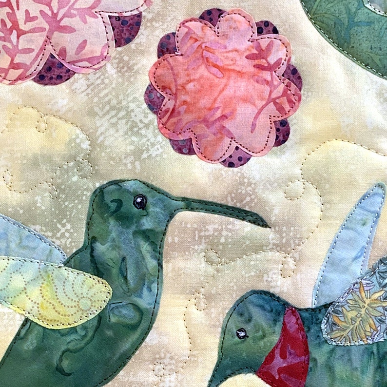 A Busy Feeder Wall Hanging Applique Quilt Pattern PDF hummingbirds flowers bird lovers image 2
