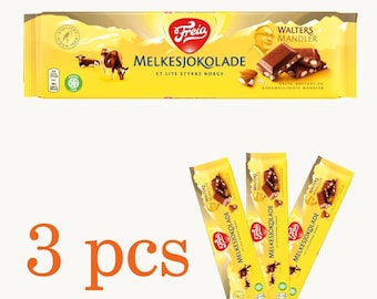 Chocolate con leche Freia noruego con almendras – 3 unidades (200 g cada una) | Chocolate escandinavo premium | Un dulce regalo de Noruega