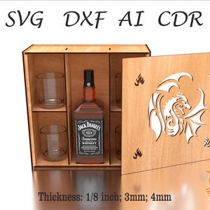 Whiskey Bottle Box SVG | Dragon Liquor Cabinet Laser Cut File | Glass & Bottle Holder | Digital Download