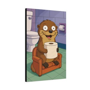 Otter Bathroom Canvas | Funny Animal Wall Art | Simpsons Cartoon Mashup | Humorous Otter Gift & Cute Bathroom Decor