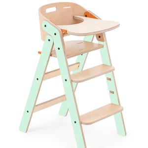 Foldable Wooden High Chair: Adjustable Montessori Feeding Chair with Tray and silicon mate