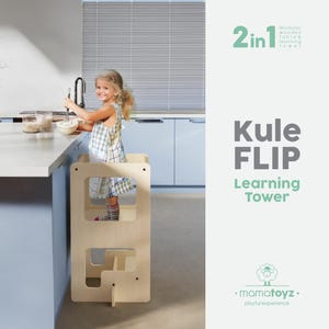 3 in 1 Montessori Tower Kitchen Step Stool for Kids – Toddler Learning Tower Chalkboard LEGO Table – Wooden Montessori Furniture Gift Idea