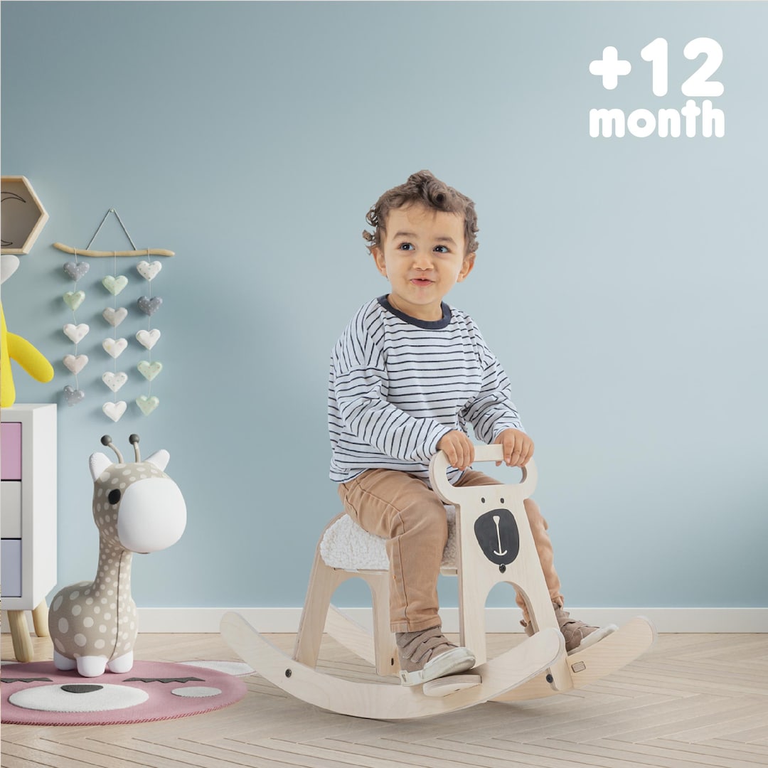 Pony Rocking Toy Wooden Rocking Horse Pony Baby Rocker With Wool Seat Soft Comfortable ...