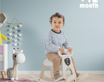 Wooden Rocking Horse Pony Baby Rocker with Wool Seat Soft Comfortable Cushion Safe Toddler Rocker Toy